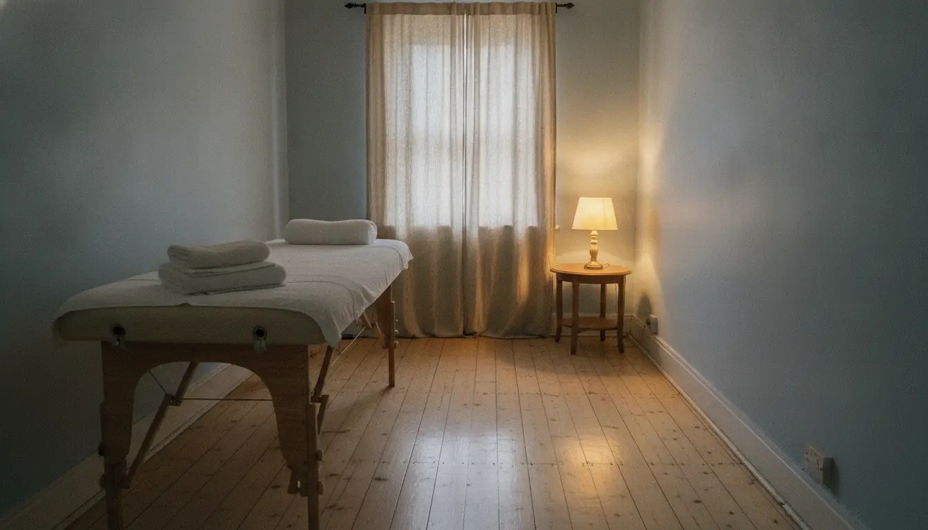 The full treatment room, quiet and made up ready for a client